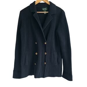 Ralph Lauren Women’s Medium Cotton Navy‎ Ribbed Double Breasted Sweater Blazer